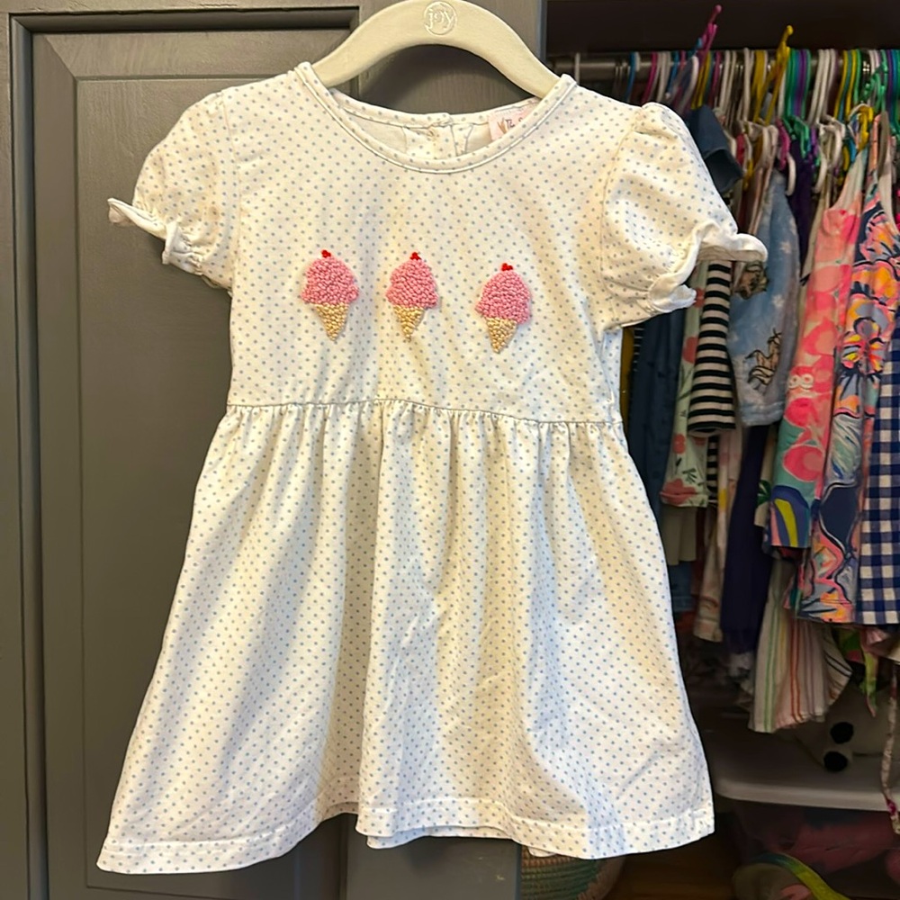 White Dress with Pink Ice Cream Cone Design